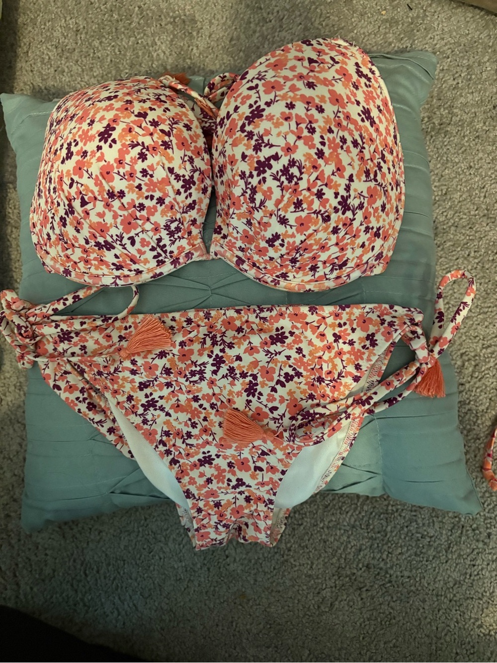 Adore Me Floral Push-Up Bikini in Coral, Purple, Cream